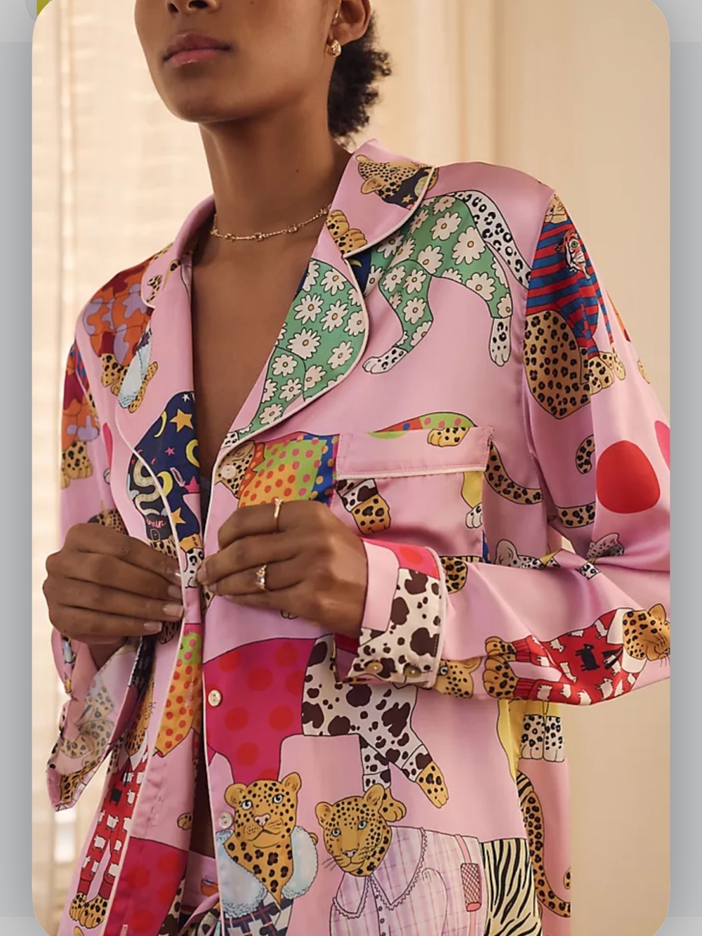 Karen Mabon Long Sleeve Leopards Can't Change Their Spots Pajama Top Medium - Picture 1 of 7